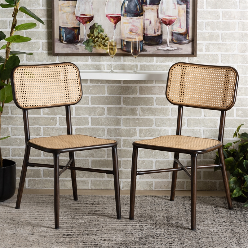 Baxton Studio Katina Brown  Metal and Rattan 2-Piece Outdoor Dining Chair Set