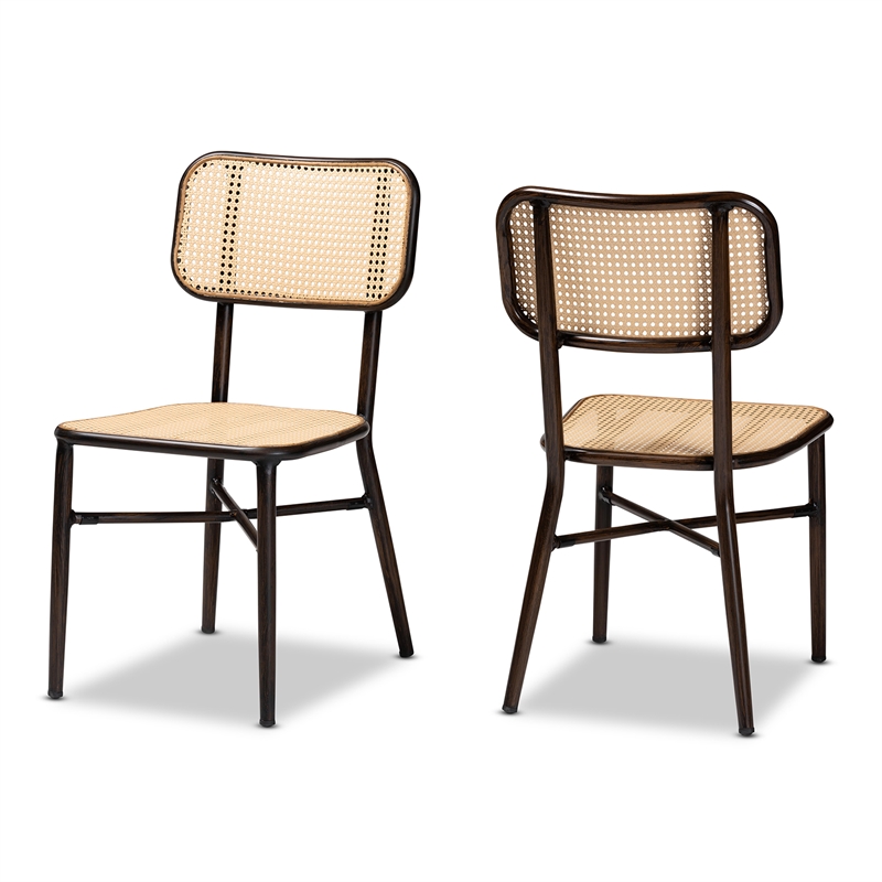 Baxton Studio Katina Brown  Metal and Rattan 2-Piece Outdoor Dining Chair Set