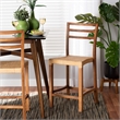 Baxton Studio Arthur Walnut Brown Finished Wood and Natural Rattan Counter Stool