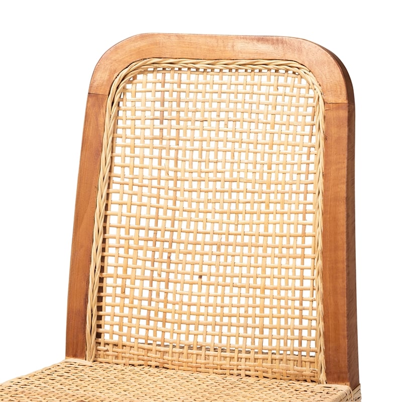 Baxton Studio Caspia Walnut Brown Finished Wood and Natural Rattan Counter Stool