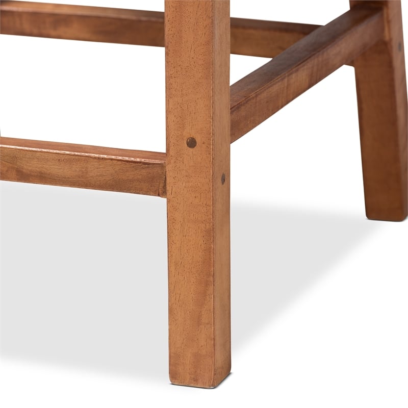 Baxton Studio Caspia Walnut Brown Finished Wood and Natural Rattan Counter Stool