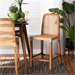 Baxton Studio Caspia Walnut Brown Finished Wood and Natural Rattan Counter Stool