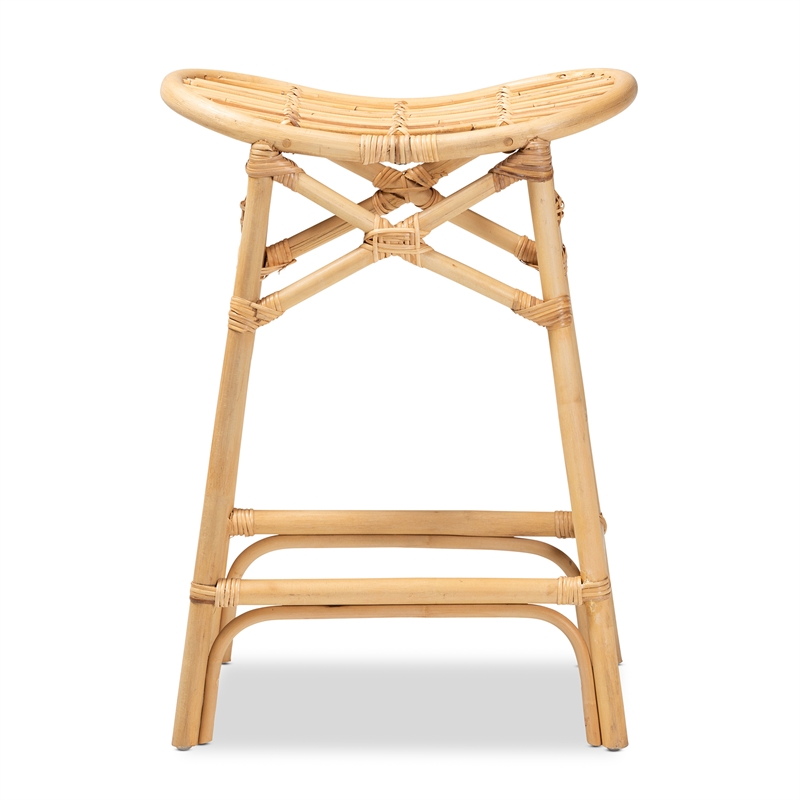 Baxton Studio Elgon Modern Bohemian Natural Brown Rattan Counter Stool