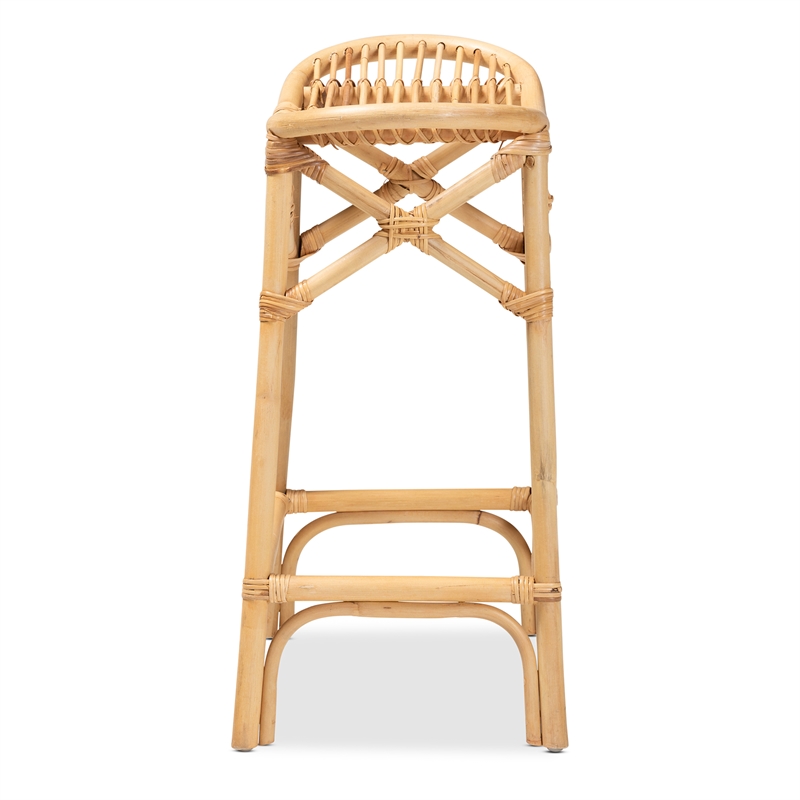 Baxton Studio Elgon Modern Bohemian Natural Brown Rattan Counter Stool