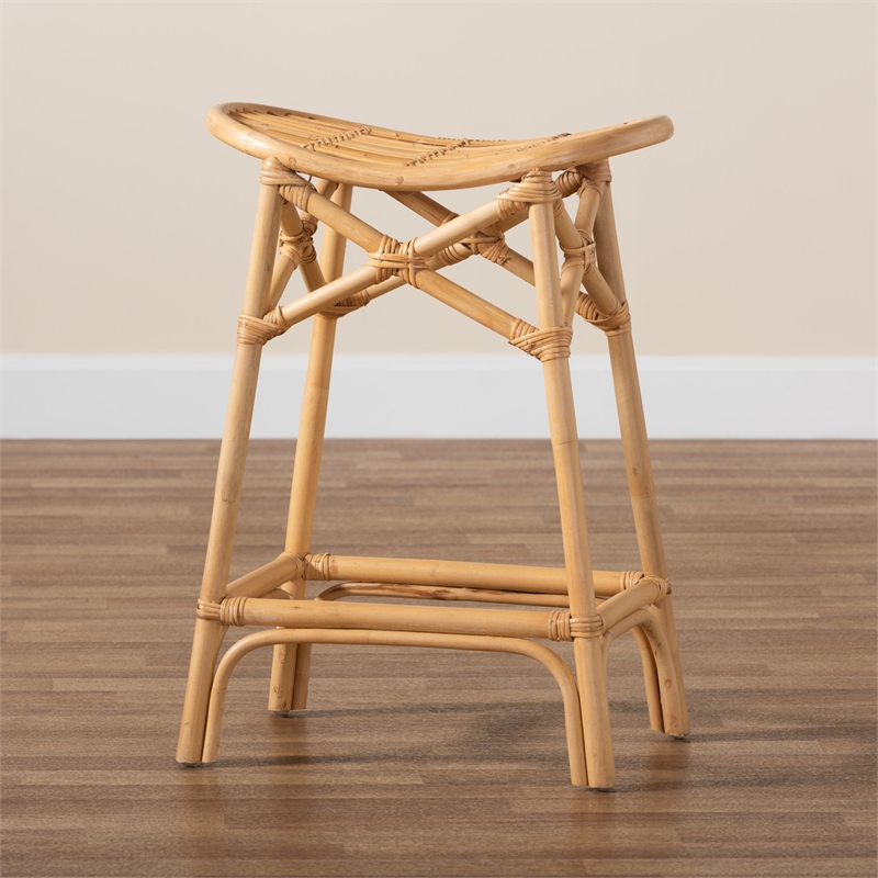 Baxton Studio Elgon Modern Bohemian Natural Brown Rattan Counter Stool