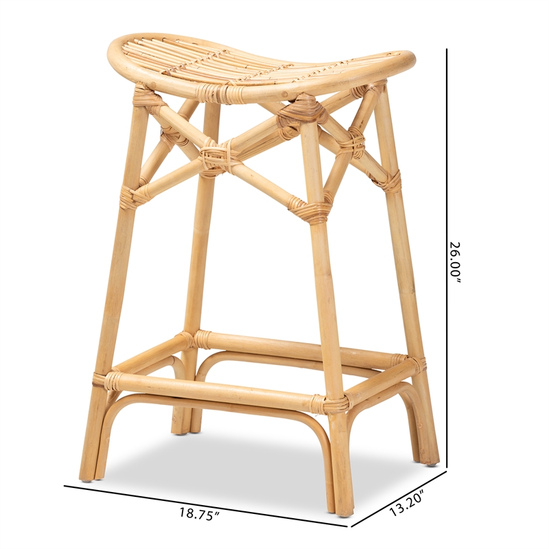 Baxton Studio Elgon Modern Bohemian Natural Brown Rattan Counter Stool
