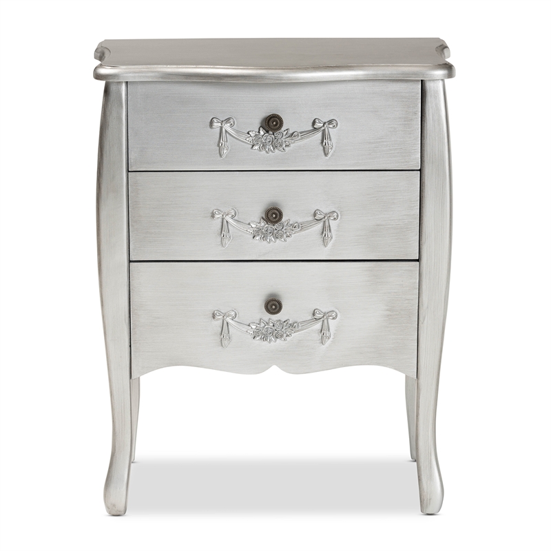 Baxton Studio Eliya Brushed Silver Finished Wood 3-Drawer Storage Cabinet