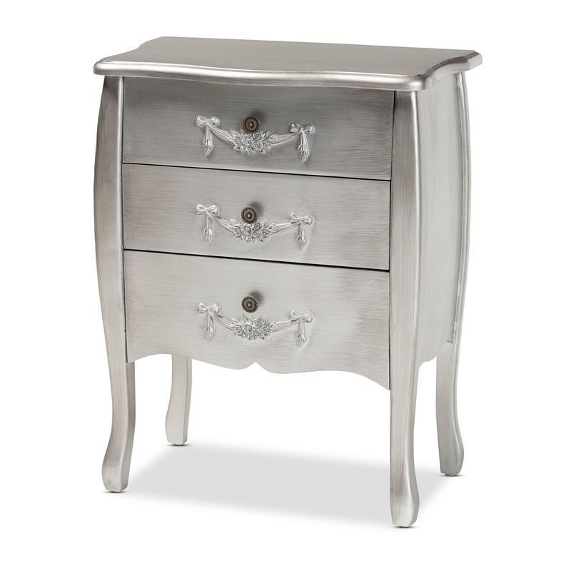 Baxton Studio Eliya Brushed Silver Finished Wood 3-Drawer Storage Cabinet