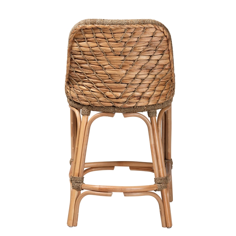 Baxton Studio Kyle Natural Brown Woven Rattan Counter Stool with Cushion