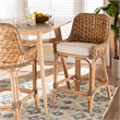 Baxton Studio Kyle Natural Brown Woven Rattan Counter Stool with Cushion