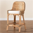Baxton Studio Kyle Natural Brown Woven Rattan Counter Stool with Cushion