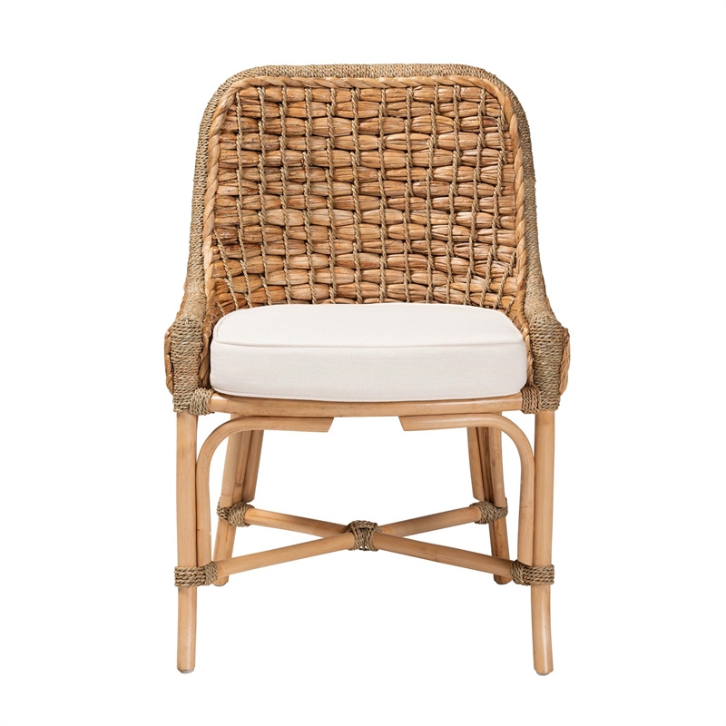 Baxton Studio Kyle Natural Brown Woven Rattan Dining Side Chair With Cushion