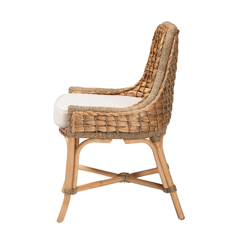 Baxton Studio Kyle Natural Brown Woven Rattan Dining Side Chair With Cushion