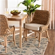 Baxton Studio Kyle Natural Brown Woven Rattan Dining Side Chair With Cushion