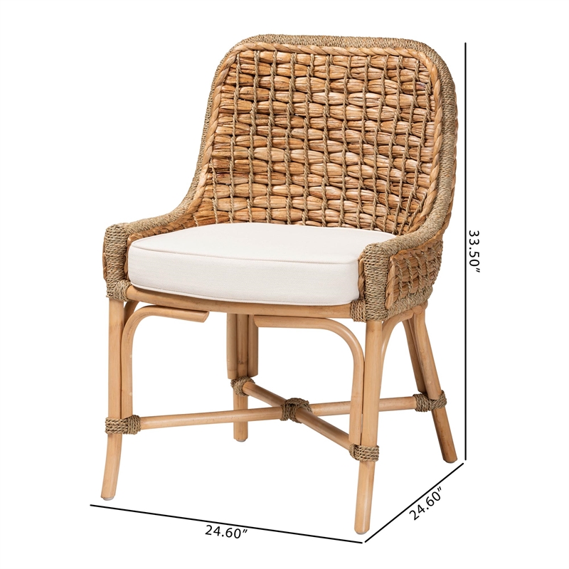 Baxton Studio Kyle Natural Brown Woven Rattan Dining Side Chair With Cushion