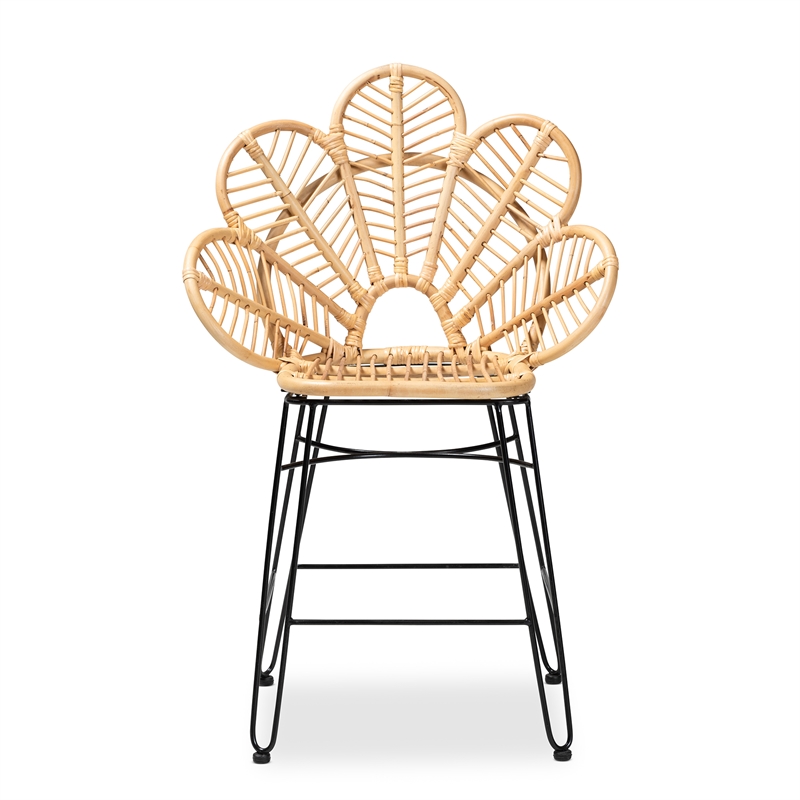 Baxton Studio Garan Natural Brown Rattan and Black Metal Counter Stool