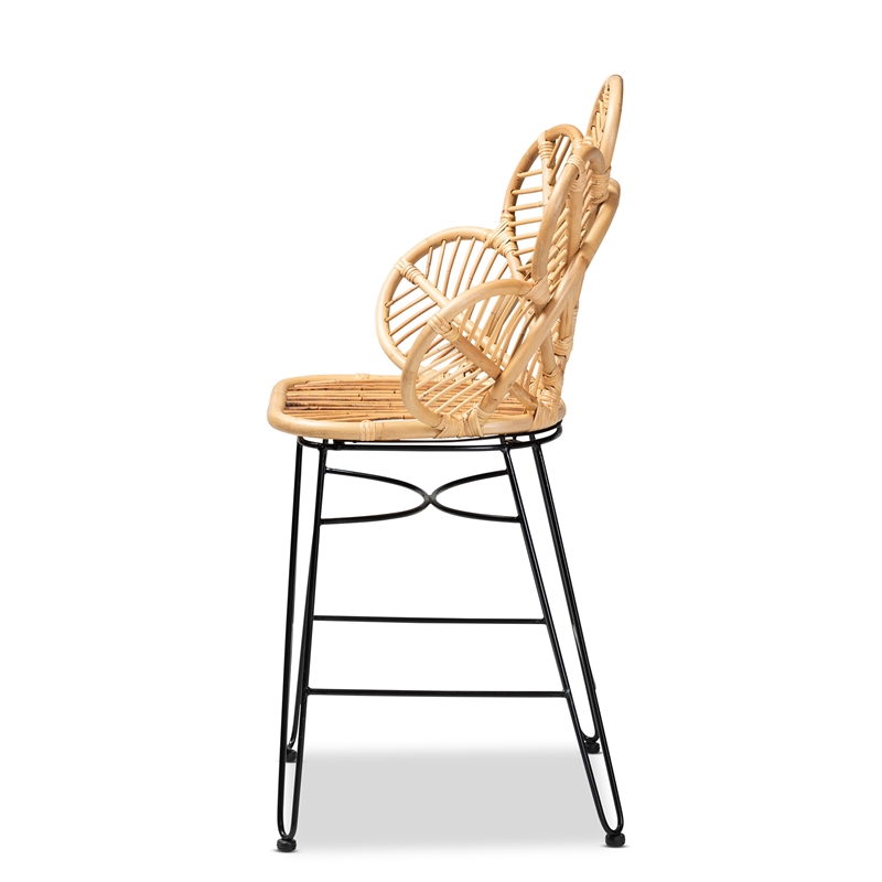 Baxton Studio Garan Natural Brown Rattan and Black Metal Counter Stool
