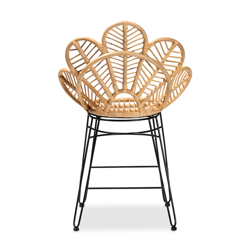 Baxton Studio Garan Natural Brown Rattan and Black Metal Counter Stool