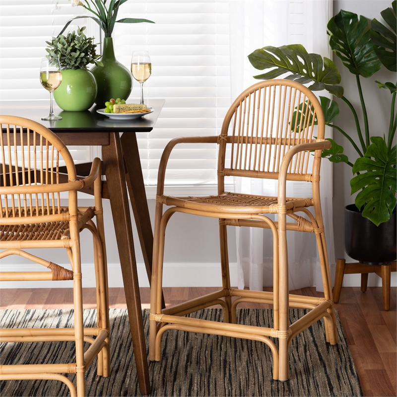 Baxton Studio Tugera Modern Bohemian Natural Brown Rattan Counter Stool