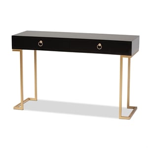 Baxton Studio Beagan Black Finished Wood and Gold Metal 2-Drawer Console Table
