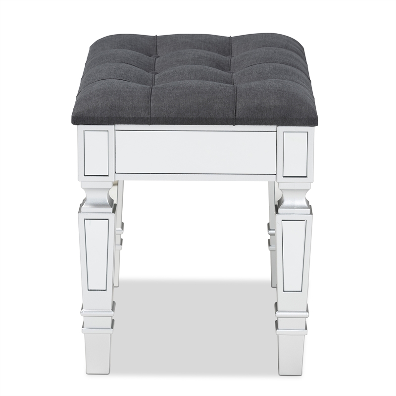 Baxton Studio Hedia Gray Fabric Upholstered and Silver Wood Ottoman