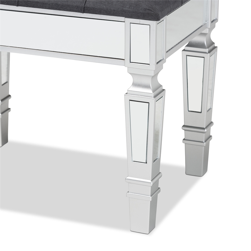 Baxton Studio Hedia Gray Fabric Upholstered and Silver Wood Ottoman