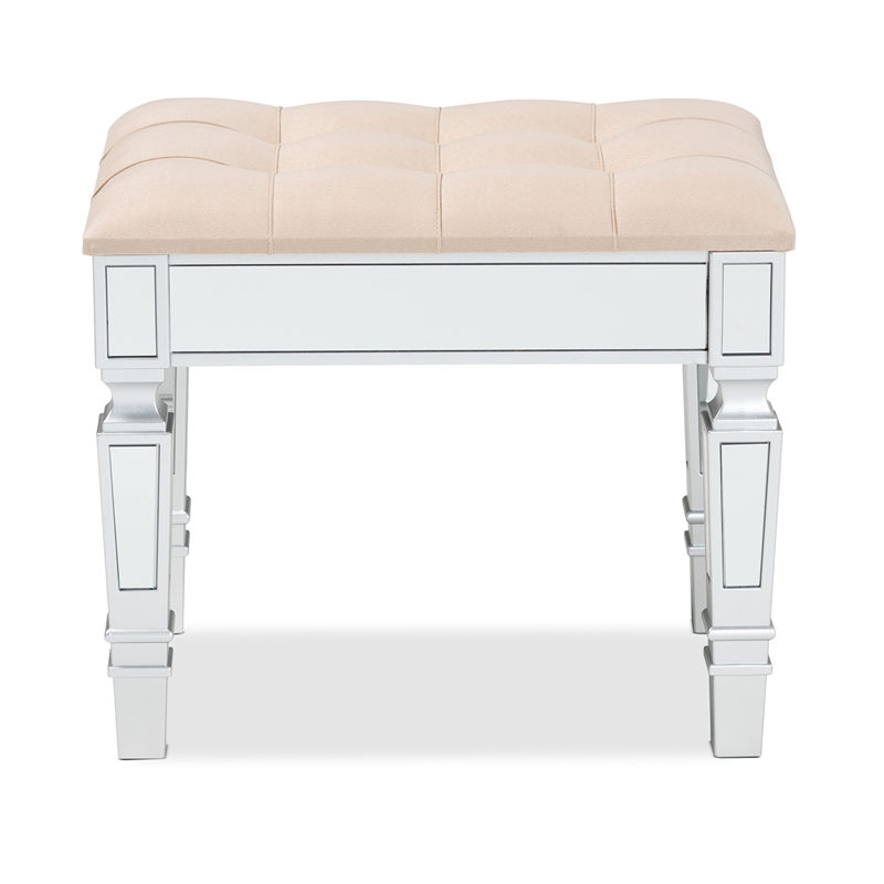 Baxton Studio Hedia Beige Fabric Upholstered and Silver Finished Wood Ottoman