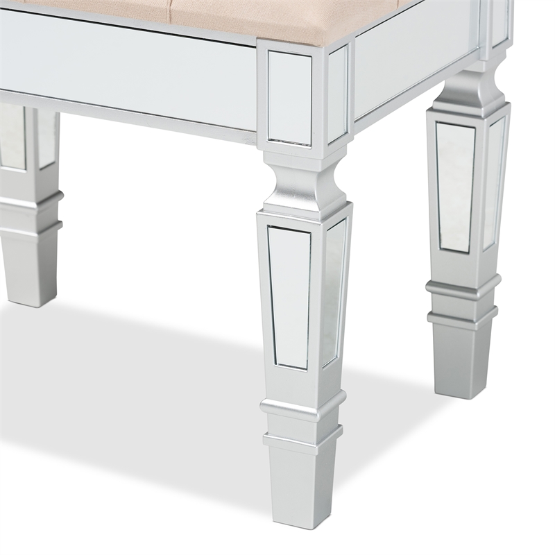 Baxton Studio Hedia Beige Fabric Upholstered and Silver Finished Wood Ottoman