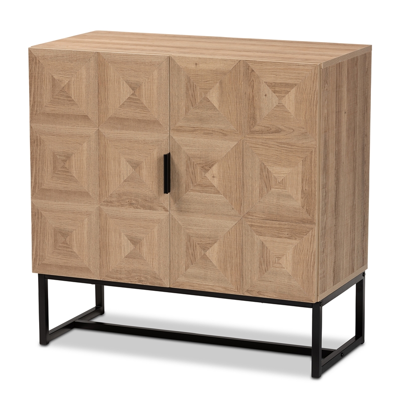Baxton Studio Darien Brown Finished Wood and Black Metal 2-Door Storage Cabinet