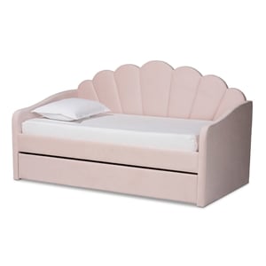 Baxton Studio Timila Pink Velvet Twin Size Daybed with Trundle
