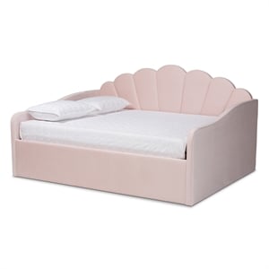 Baxton Studio Timila Light Pink Velvet Fabric Upholstered Queen Size Daybed