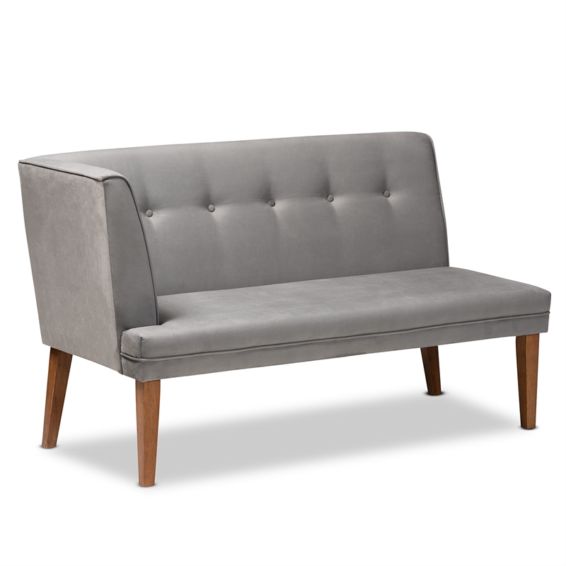 Baxton Studio Stewart Gray Velvet and Brown Wood 3-Piece Dining Nook Set