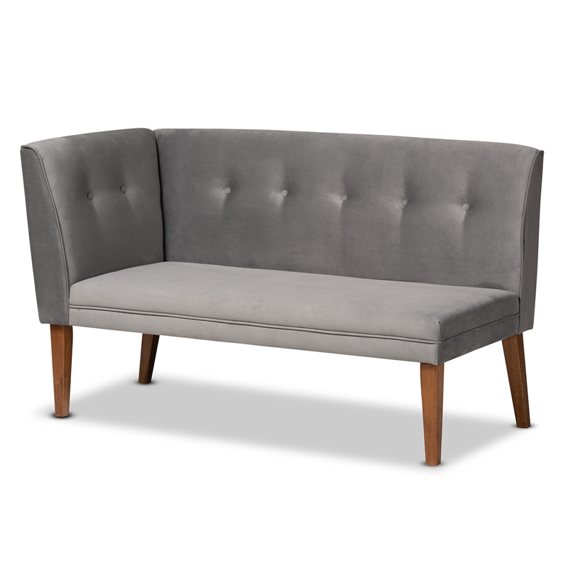 Baxton Studio Stewart Gray Velvet and Brown Wood 3-Piece Dining Nook Set