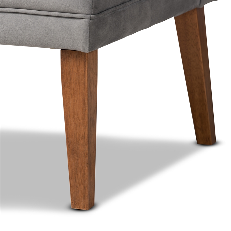 Baxton Studio Stewart Gray Velvet and Brown Wood 3-Piece Dining Nook Set