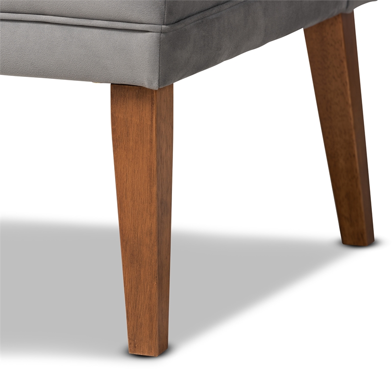 Baxton Studio Stewart Gray Velvet and Brown Wood 4-Piece Dining Nook Set