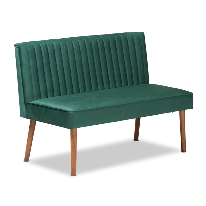 Baxton Studio Alvis Green Velvet and Brown Wood 4-Piece Dining Nook Set