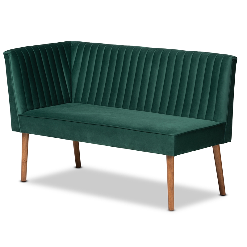 Baxton Studio Alvis Green Velvet and Brown Wood 4-Piece Dining Nook Set