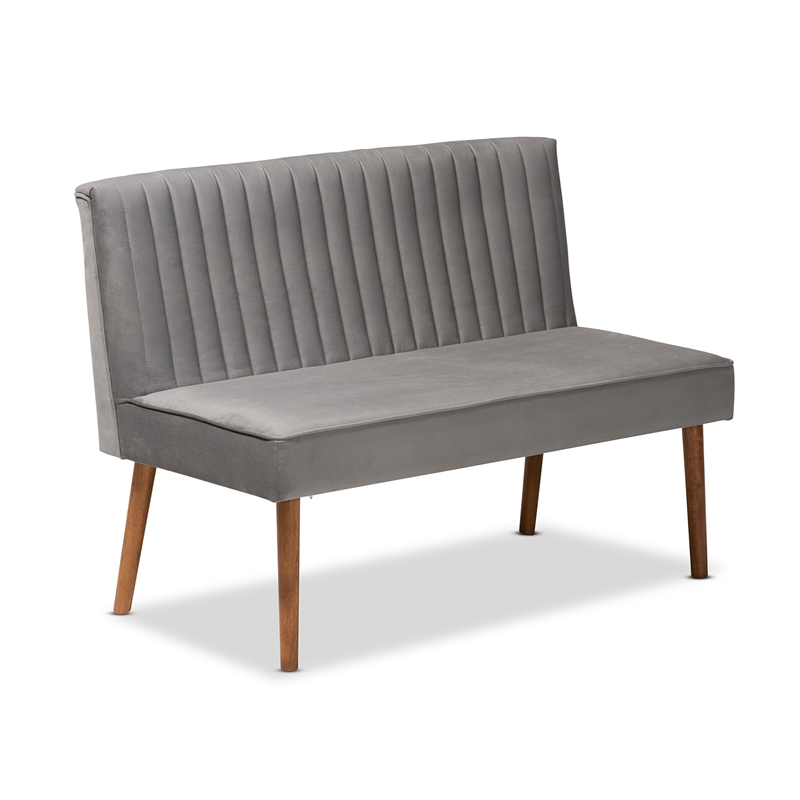 Baxton Studio Alvis Gray Velvet and Brown Wood 3-Piece Dining Nook Set
