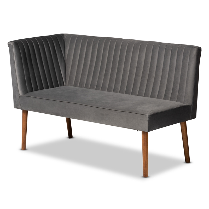 Baxton Studio Alvis Gray Velvet and Brown Wood 3-Piece Dining Nook Set