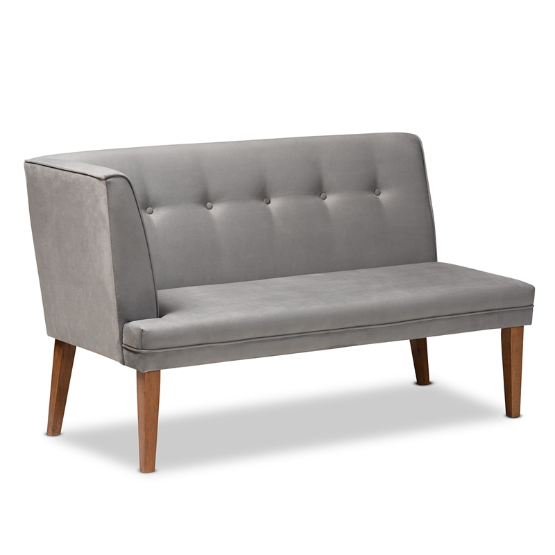 Baxton Studio Stewart Gray Velvet and Brown Wood 2-Piece Dining Nook Set