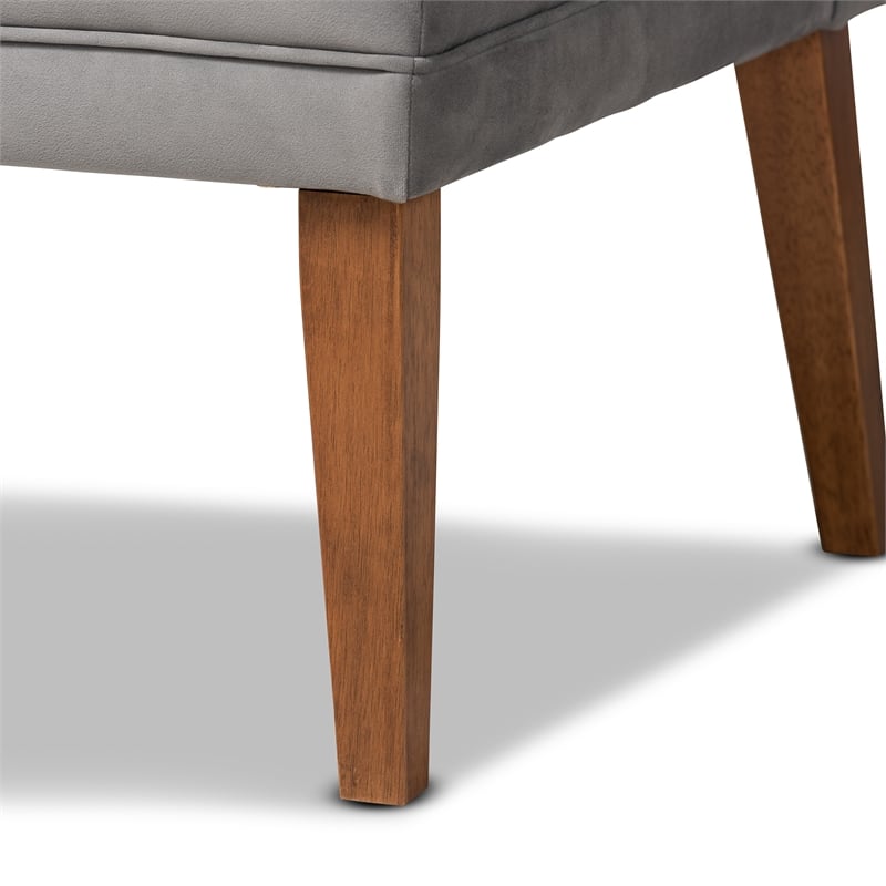 Baxton Studio Stewart Gray Velvet and Brown Wood 2-Piece Dining Nook Set