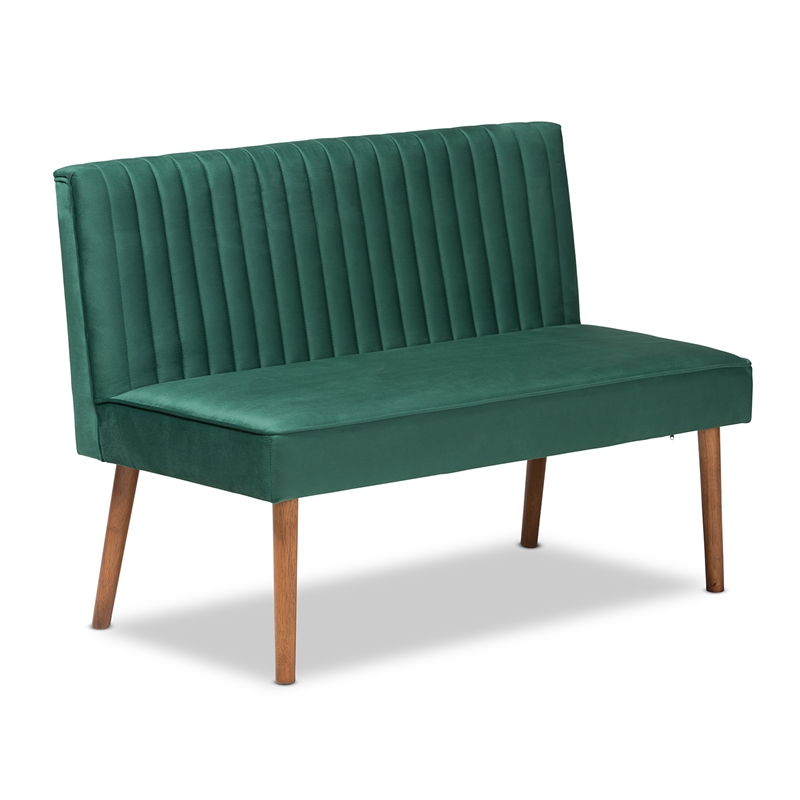 Baxton Studio Alvis Green Velvet and Brown Wood 2-Piece Dining Nook Set