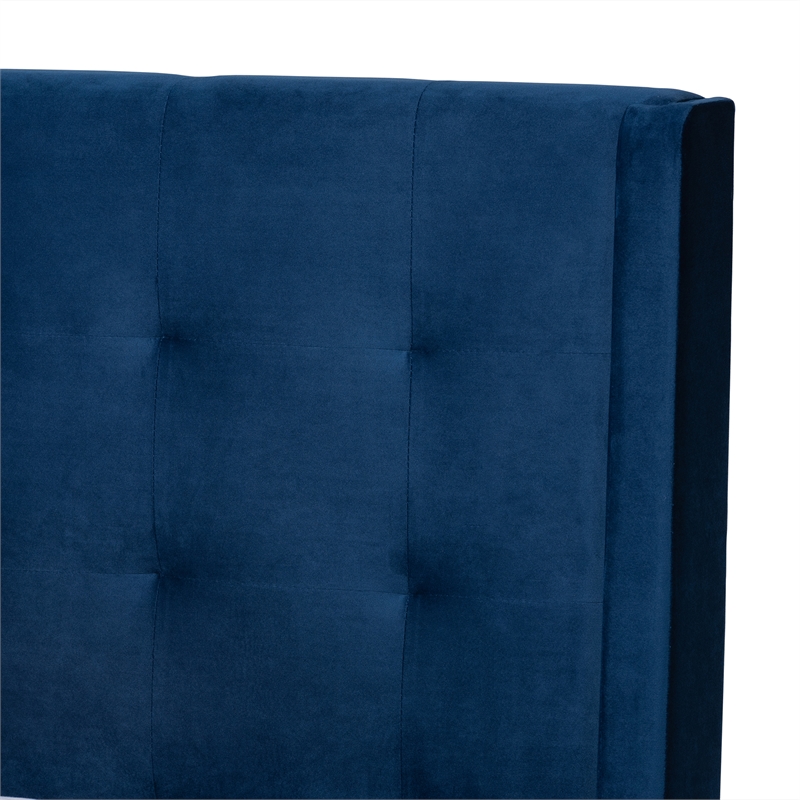 Baxton Studio Gothard Blue Velvet and Dark Brown Wood King Size Platform Bed