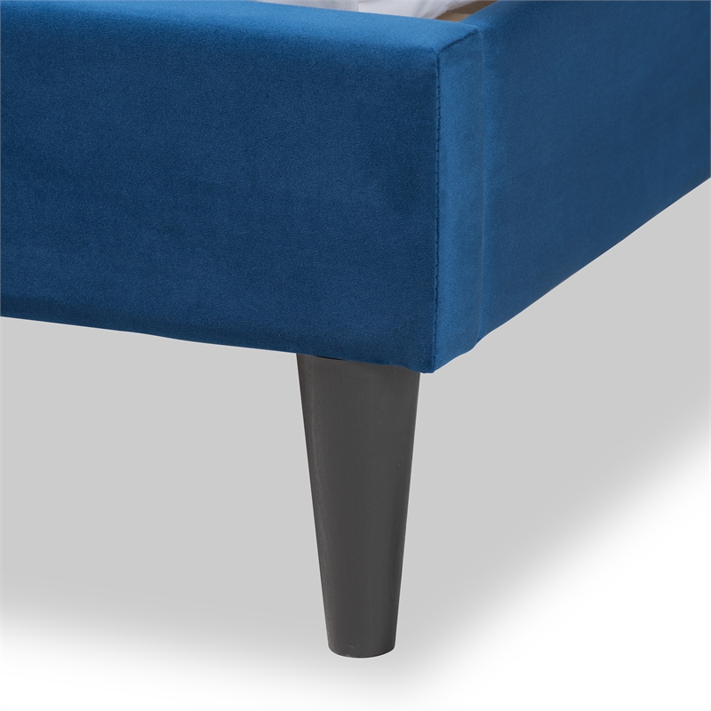 Baxton Studio Gothard Blue Velvet and Dark Brown Wood King Size Platform Bed