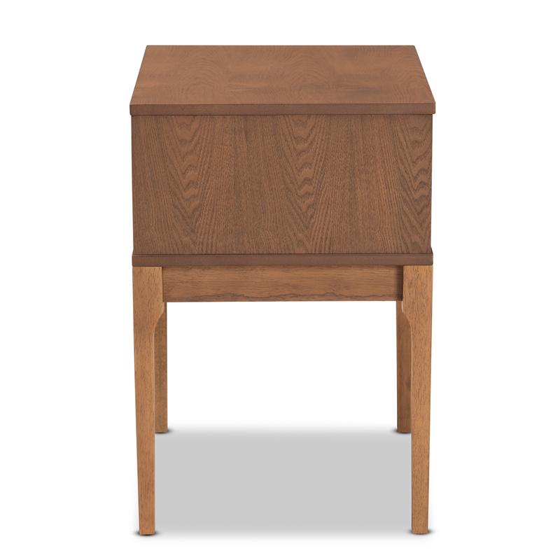 Baxton Studio Ramiel Ash Walnut Finished Wood and Rattan 1-Drawer Nightstand