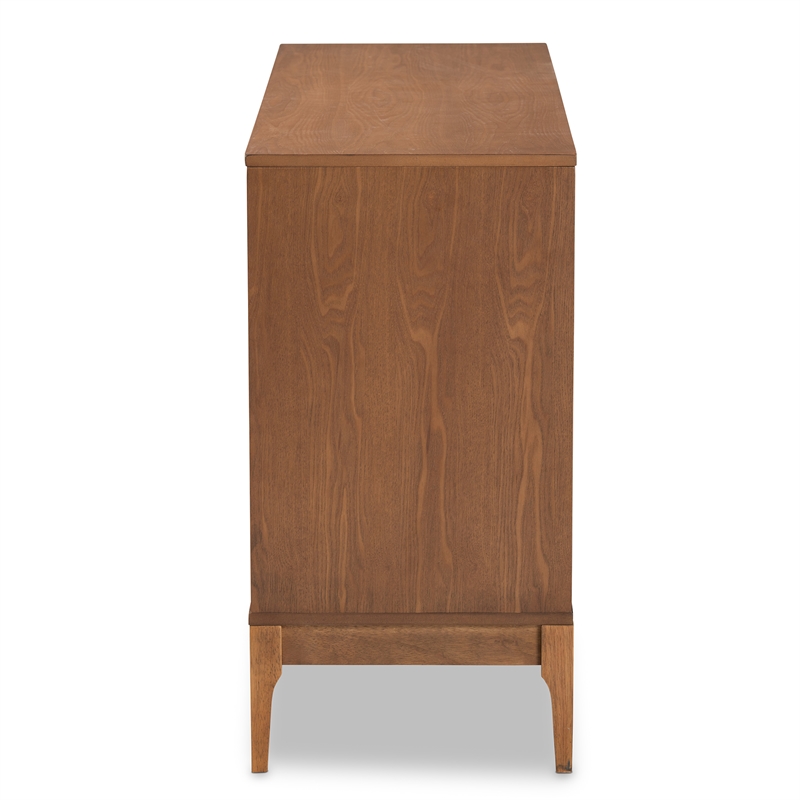 Baxton Studio Ramiel Ash Walnut Finished Wood and Rattan 6-Drawer Dresser