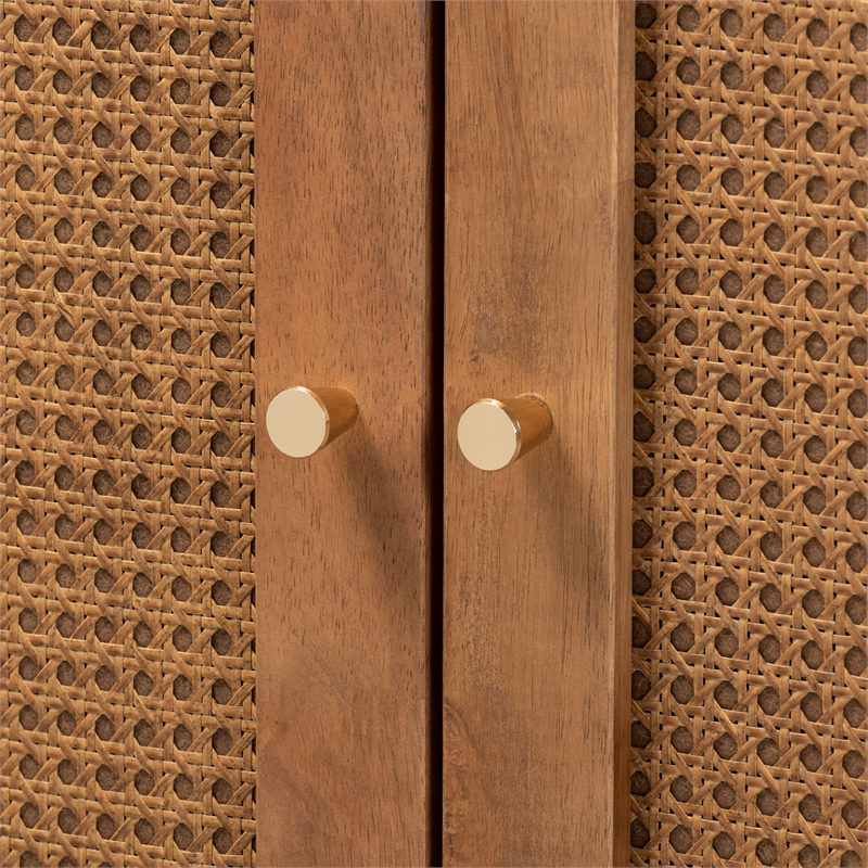 Baxton Studio Ramiel Ash Walnut Finished Wood and Rattan 1-Drawer Sideboard