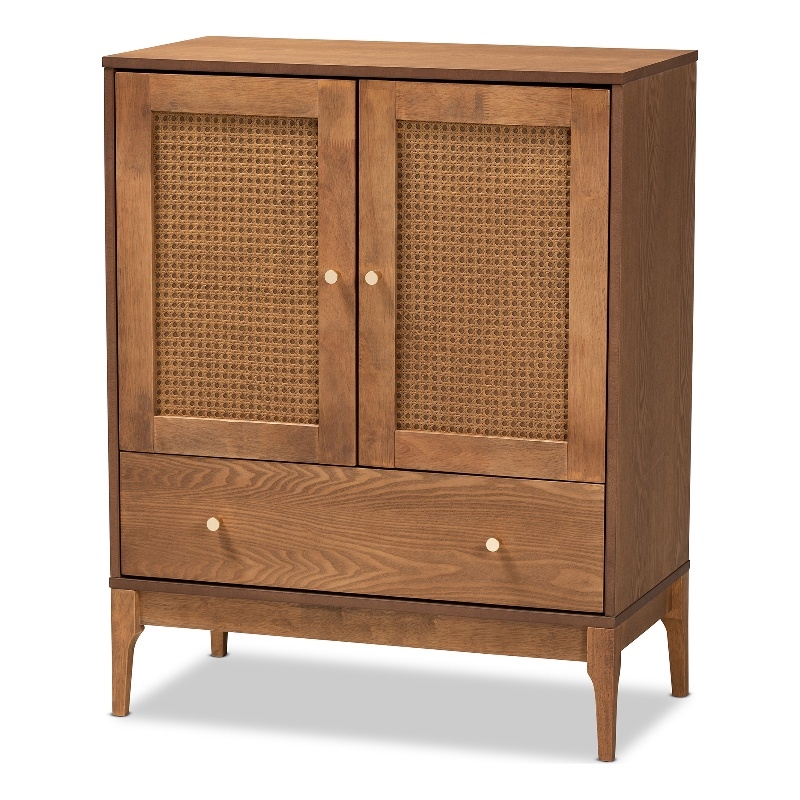 Baxton Studio Ramiel Ash Walnut Finished Wood and Rattan 1-Drawer Sideboard