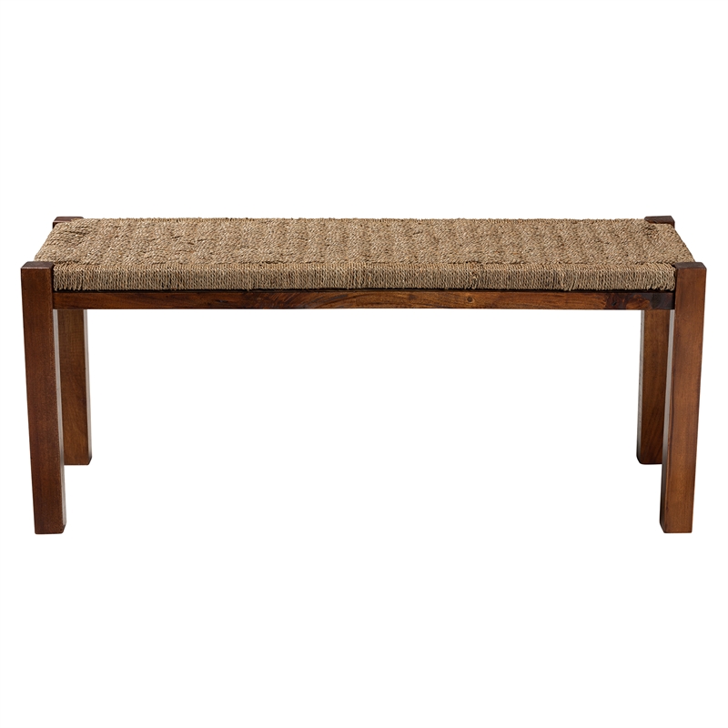 Baxton Studio Hermes Transitional Natural Seagrass and Mahogany Wood Bench