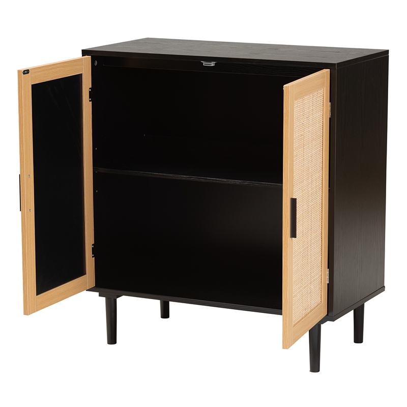 Baxton Studio Maureen Espresso Brown Wood and Rattan 2-Door Storage Cabinet